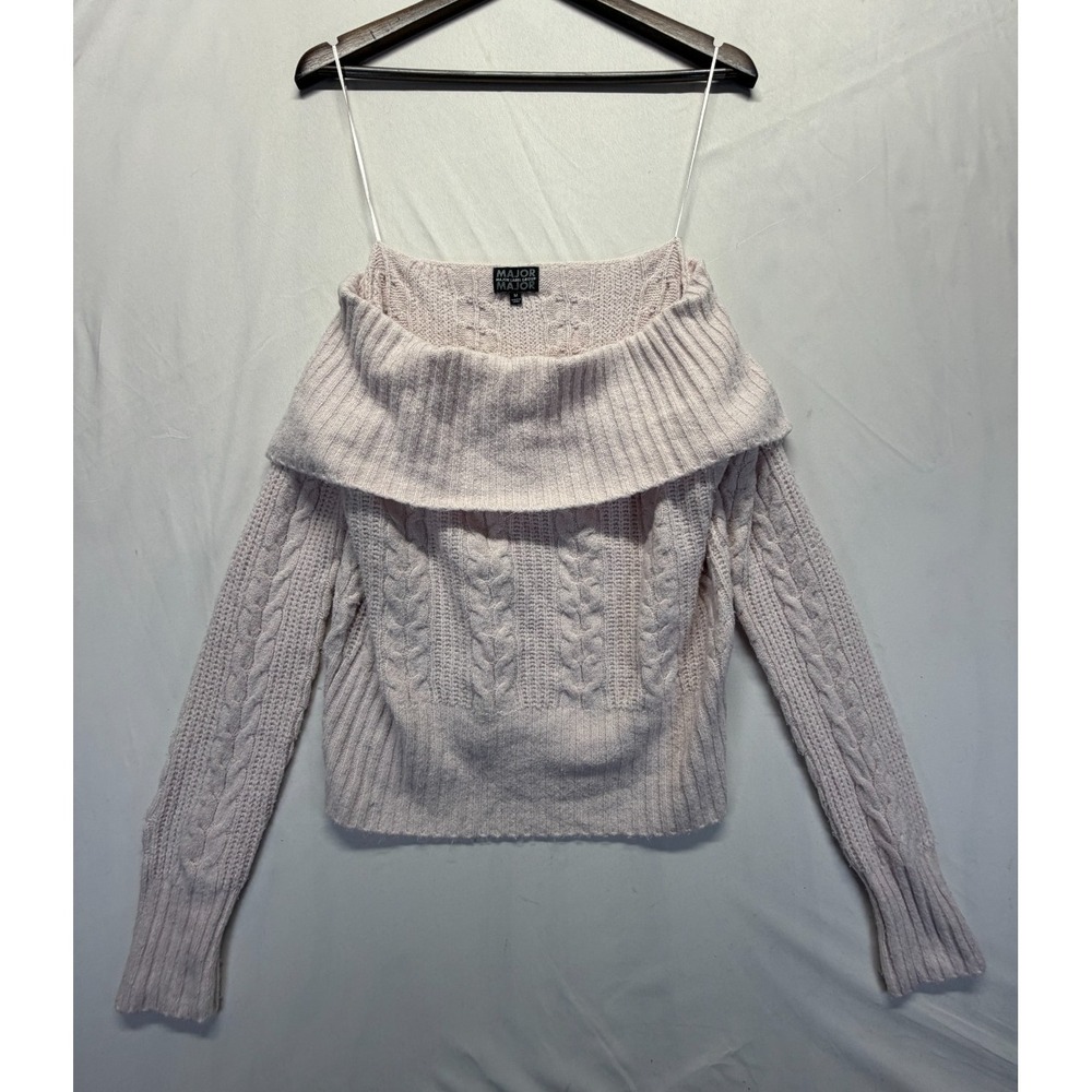 Major Label Group Off The Shoulder Sweater Womens Medium Pink Cable Knit‎ Ribbed